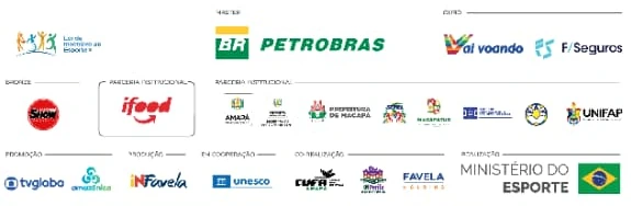Patrocinadores e parceiros da Taça das Favelas Feminina Amapá, com patrocínio master da Petrobras e realização do Ministério do Esporte.